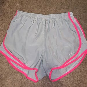 Nike Women’s Dry Tempo Shorts with Embroidered Logo- Pink/Gray